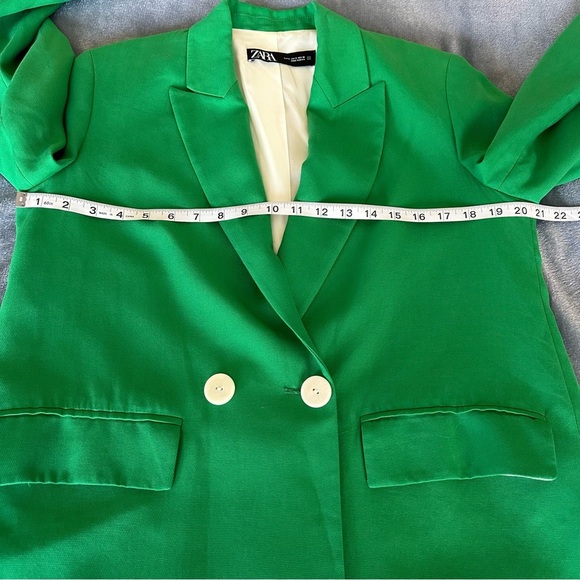 Zara Green Double Breasted Blogger Favored Long Blazer Size S - Picture 16 of 17